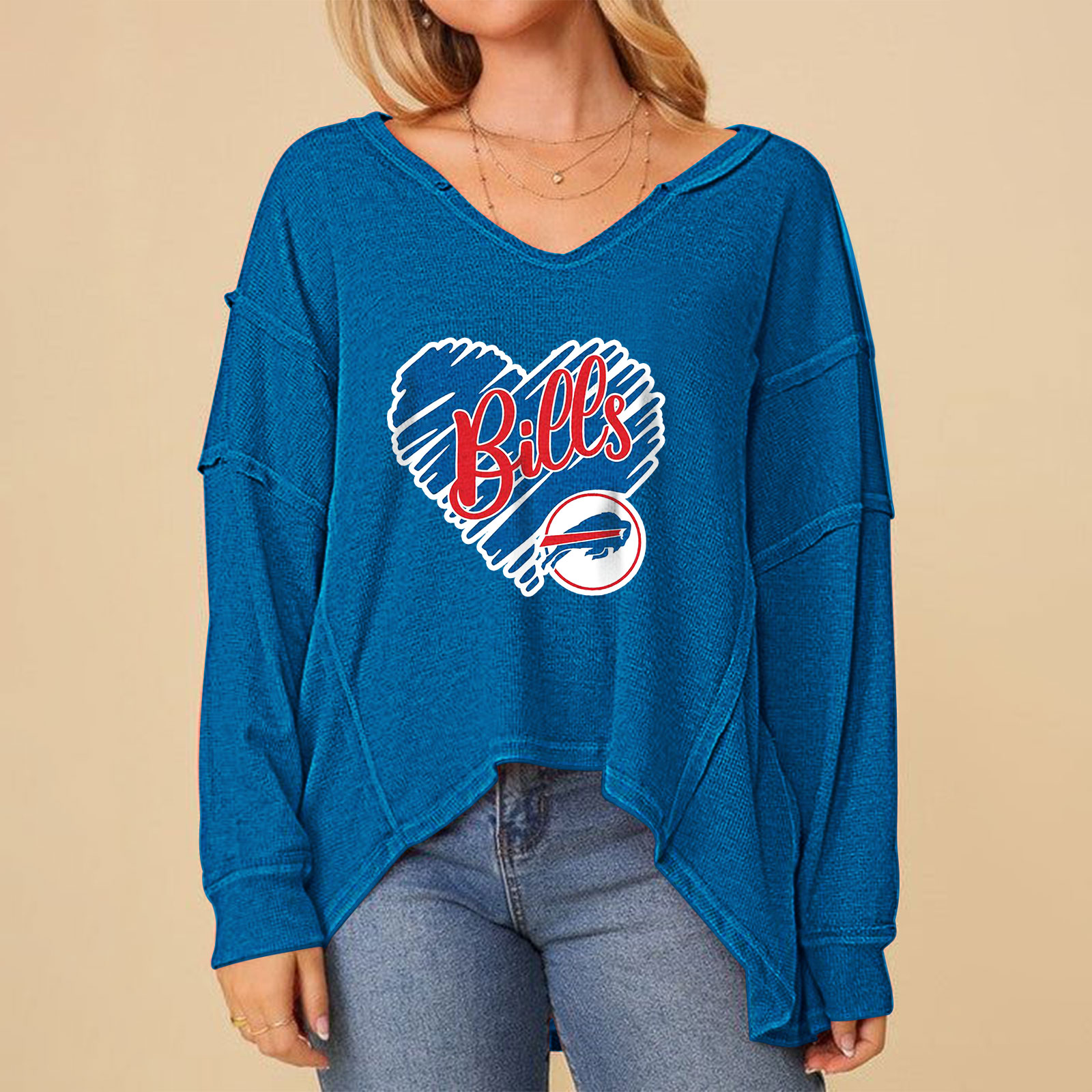 High Low V-Neck Oversized Top-Buffalo Bills - fitnfan