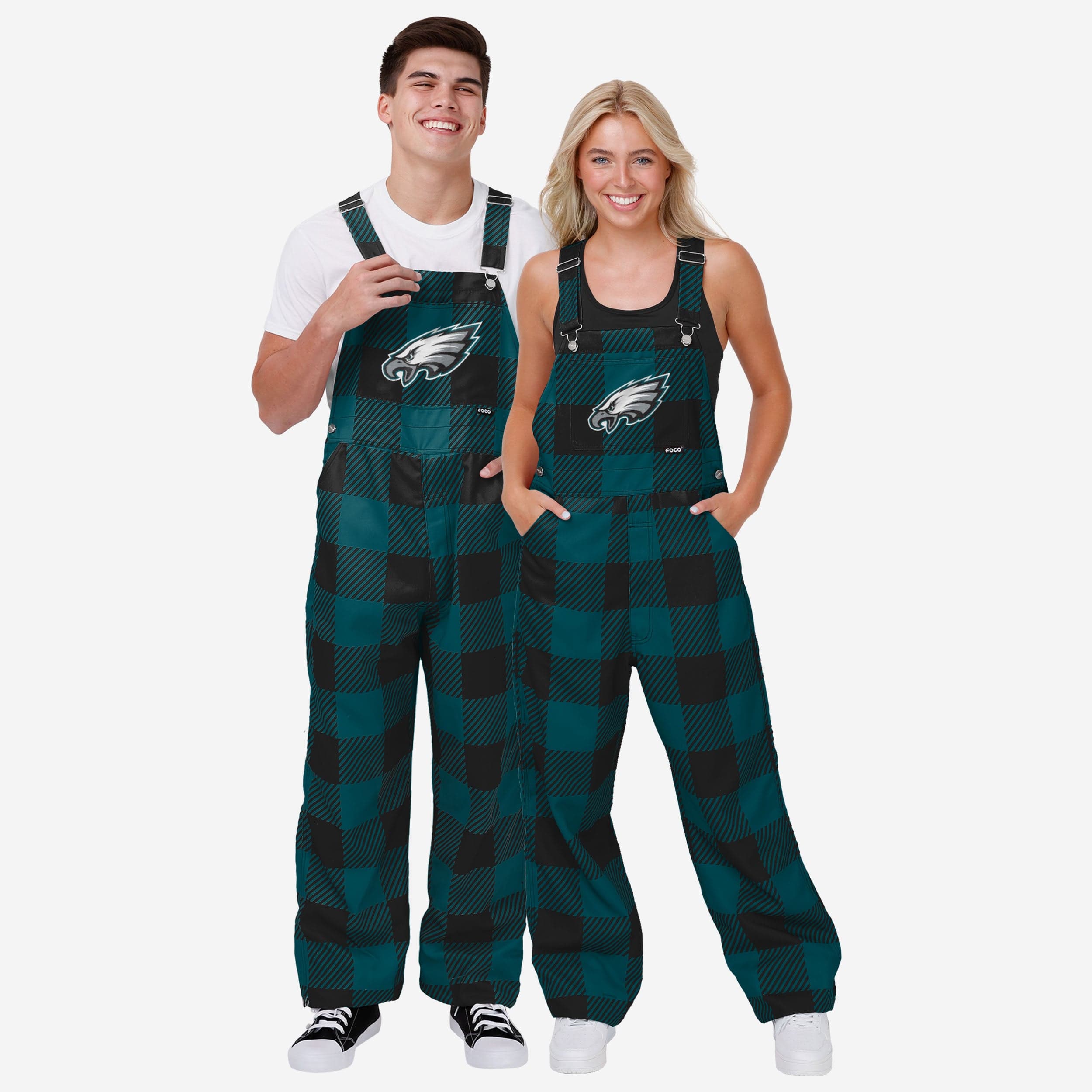 New Mens Plaid Bib Overalls-Philadelphia Eagles - fitnfan