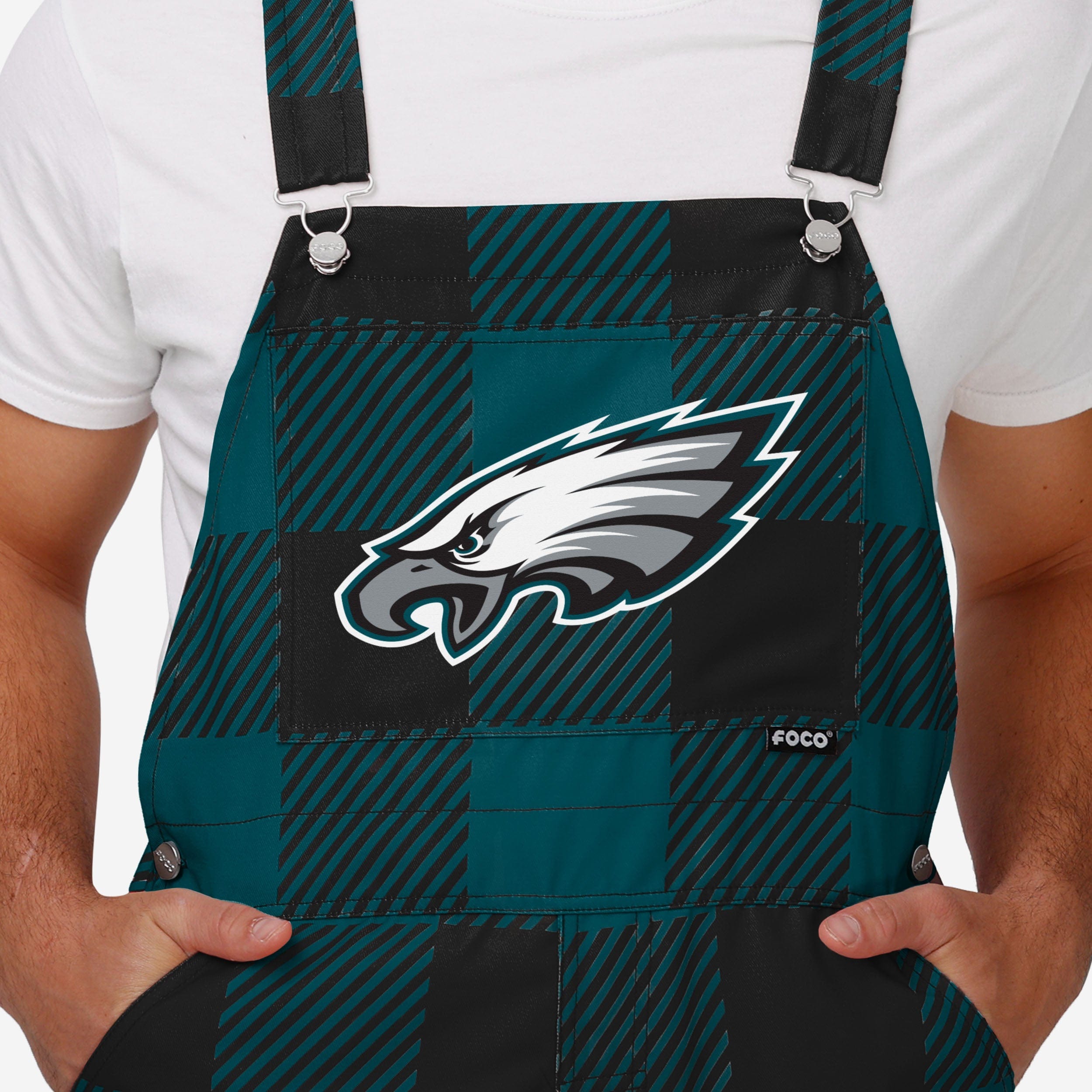 New Mens Plaid Bib Overalls-Philadelphia Eagles - fitnfan
