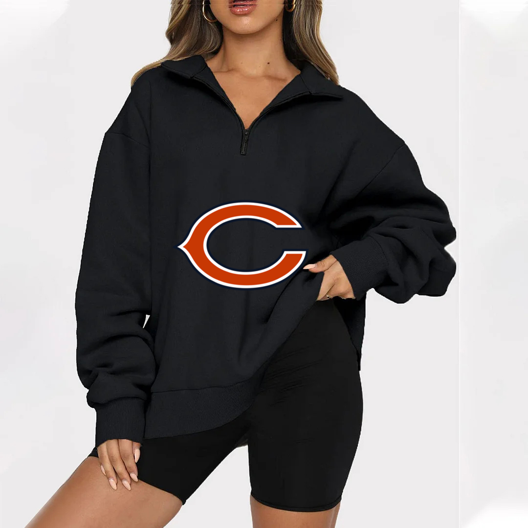 New Ladies Sports Leisure Lapel Zipper Sweatshirt-Chicago Bears - fitnfan