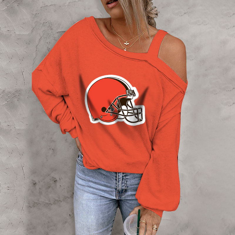 ASYMMETRICAL NECK SHIFT Casual LONG SLEEVE TOP-Cleveland Browns - fitnfan