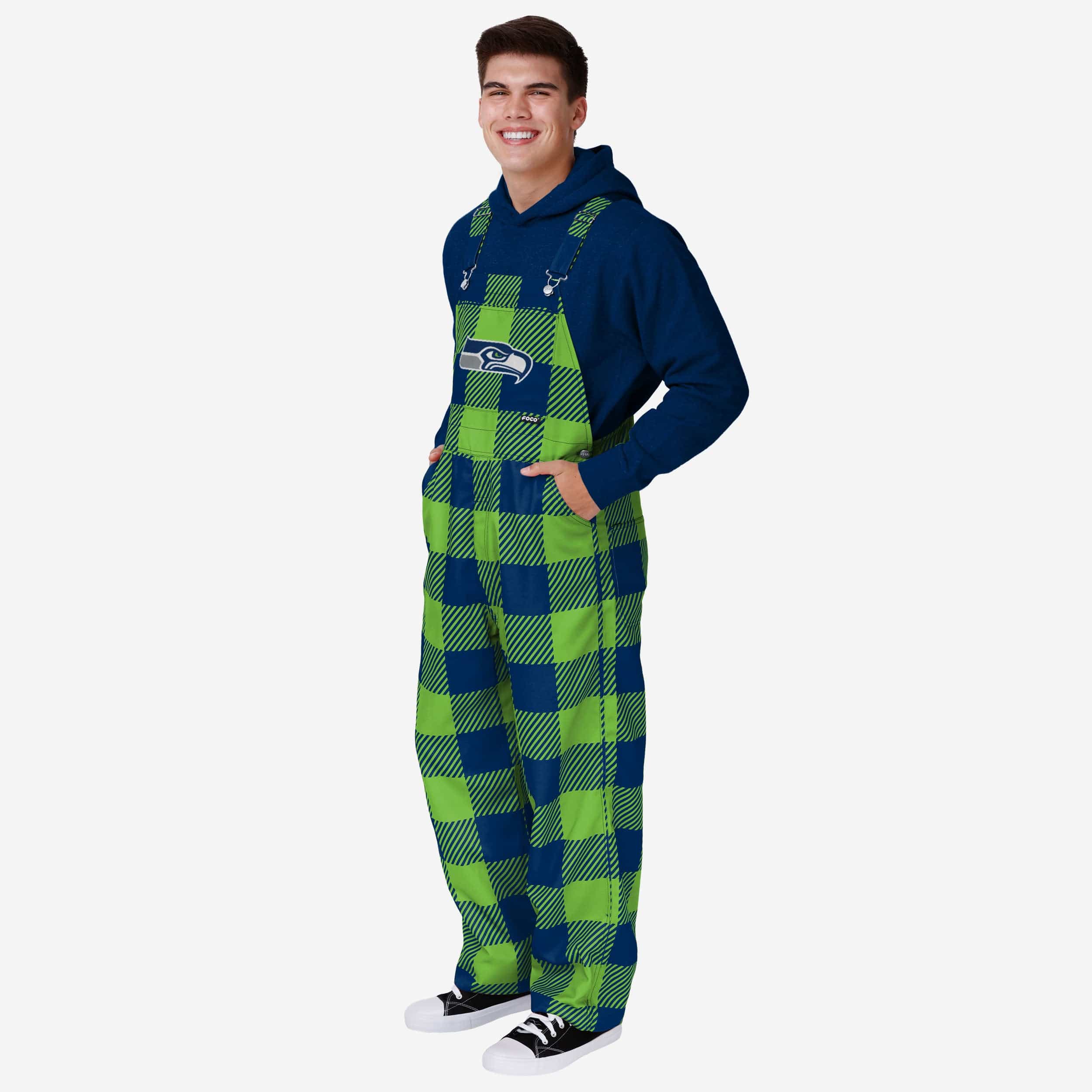 Seattle Seahawks Mens Plaid Bib Overalls-Seattle Seahawks - fitnfan