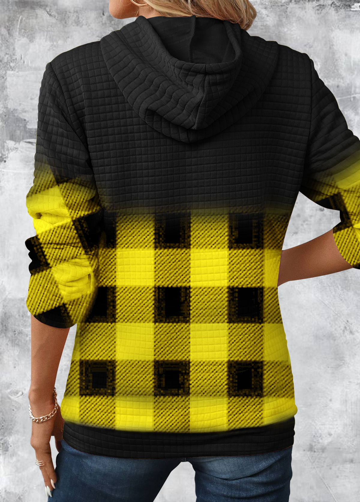 Gradient Patchwork Plaid Long Sleeve Hoodie-Pittsburgh Steelers - fitnfan