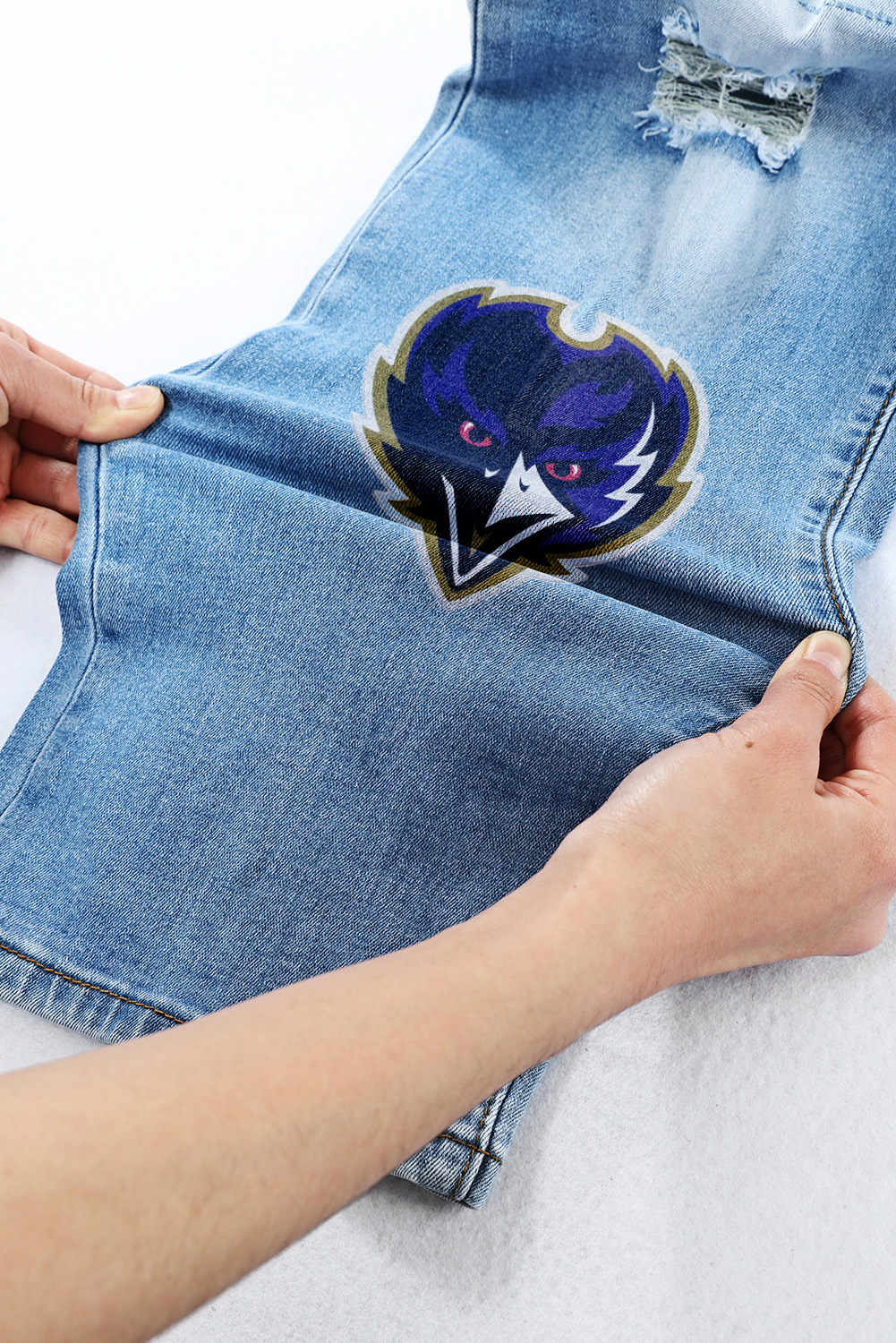 Casual fashion perforated printed jeans-Baltimore Ravens - fitnfan