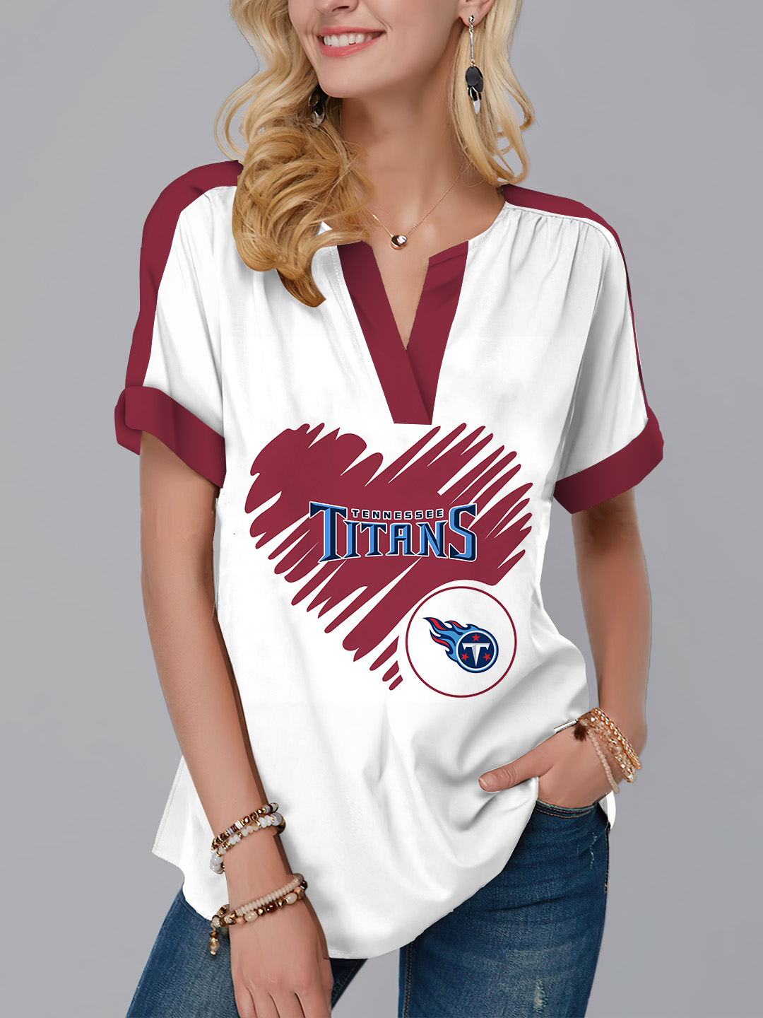 Tennessee Titans  Fashion Short Sleeve V-Neck Shirt-Tennessee Titans - fitnfan