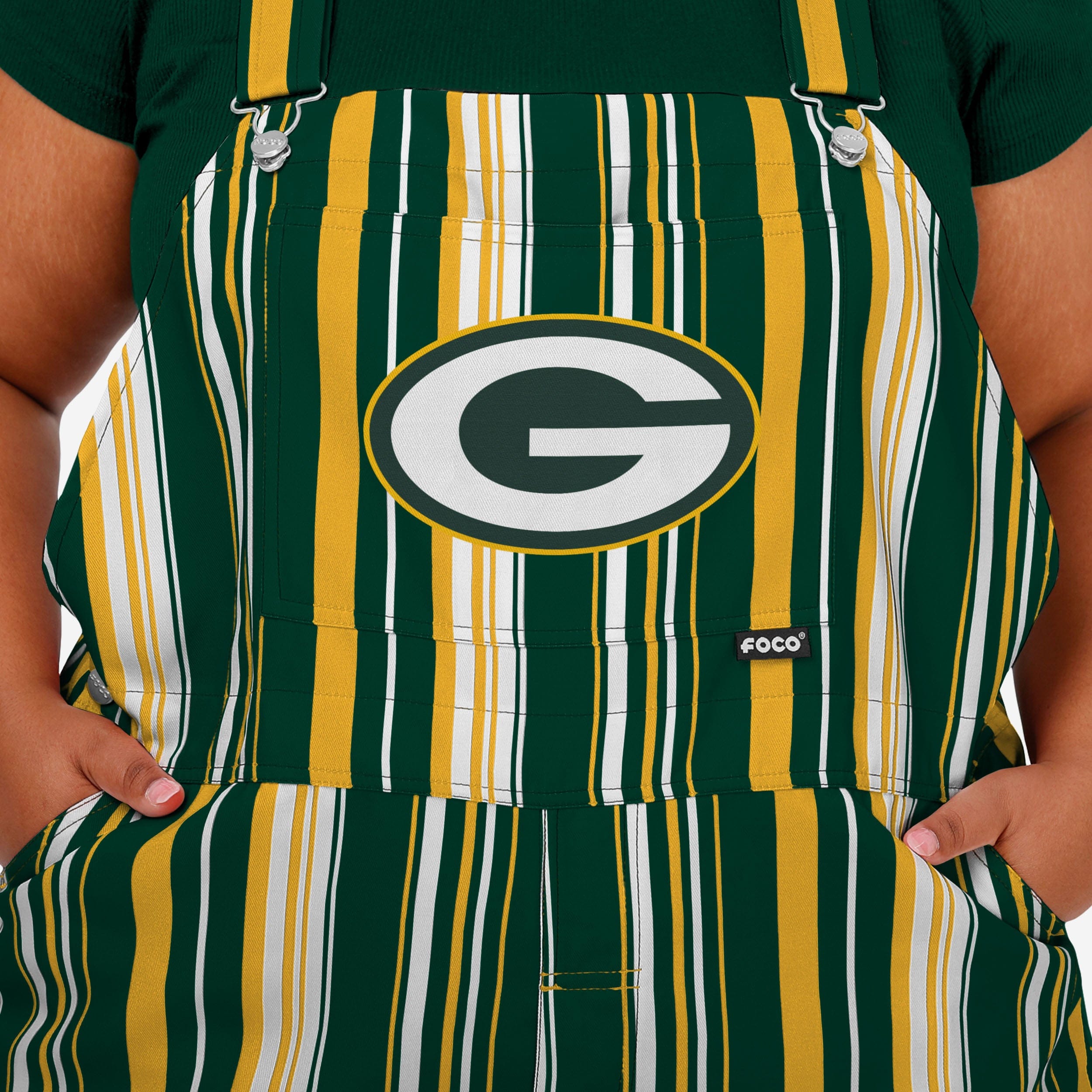 New Womens Hyper Stripe Bib Overalls-Green Bay Packers - fitnfan