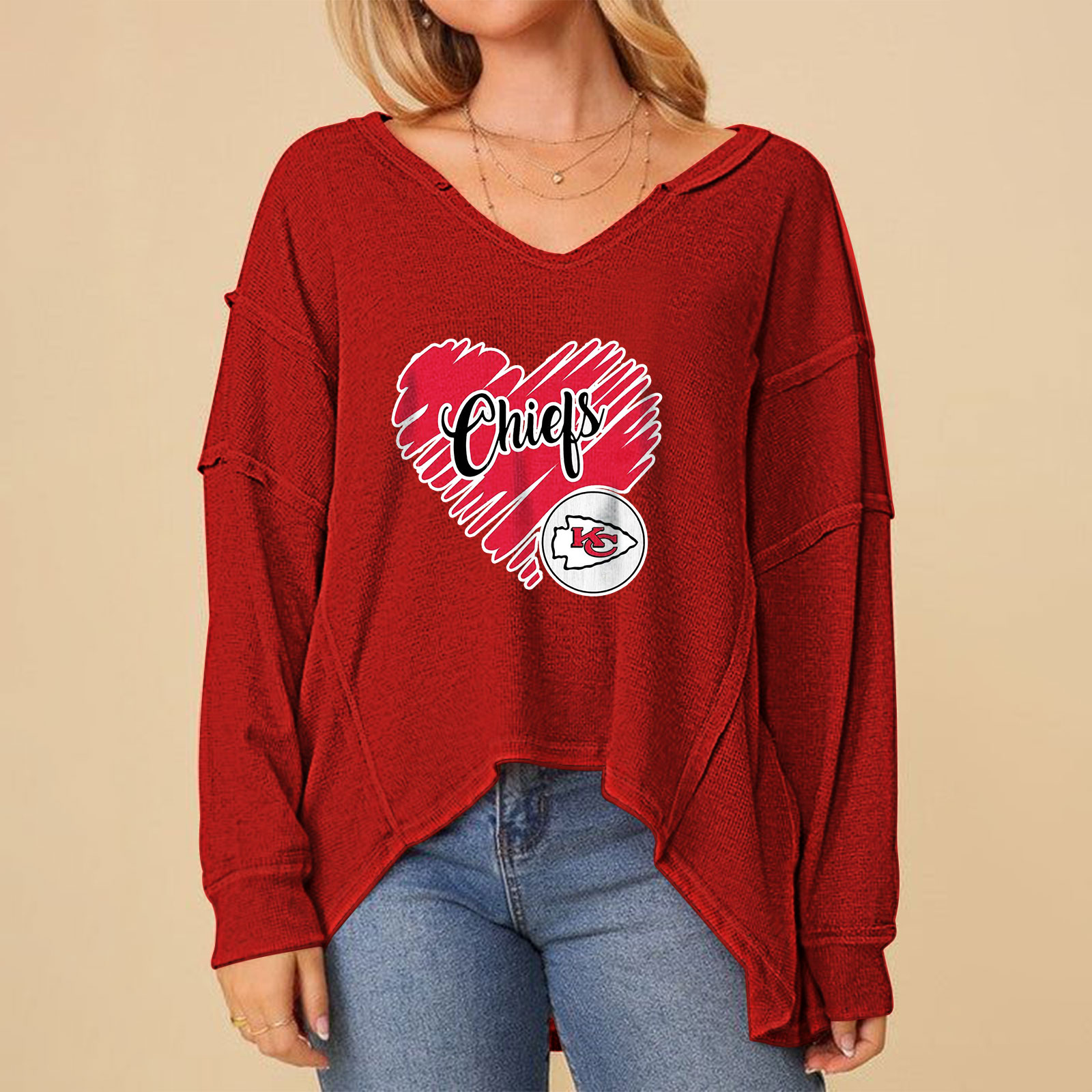 High Low V-Neck Oversized Top - fitnfan
