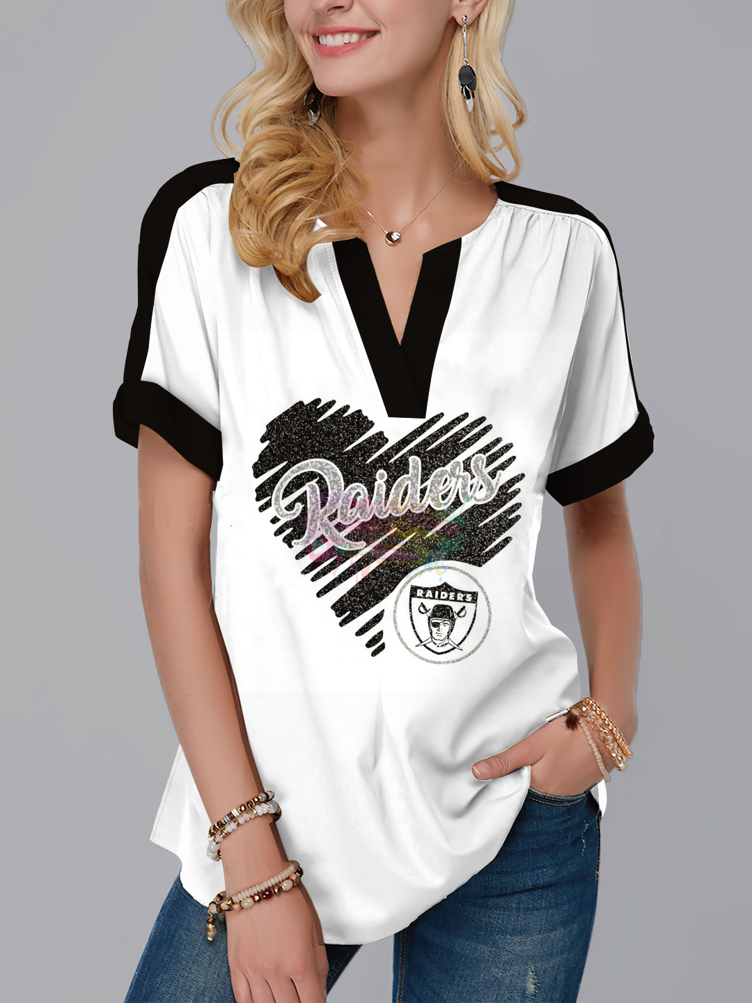 Las Vegas Raiders  Fashion Short Sleeve V-Neck Shirt-Las Vegas Raiders - fitnfan