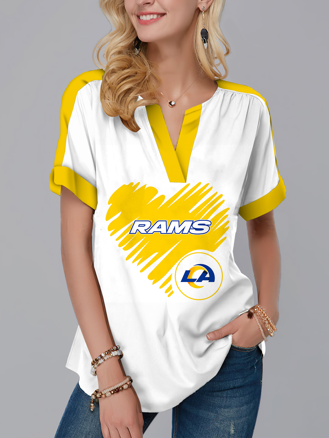 Los Angeles Rams Fashion Short Sleeve V-Neck Shirt-Los Angeles Rams - fitnfan