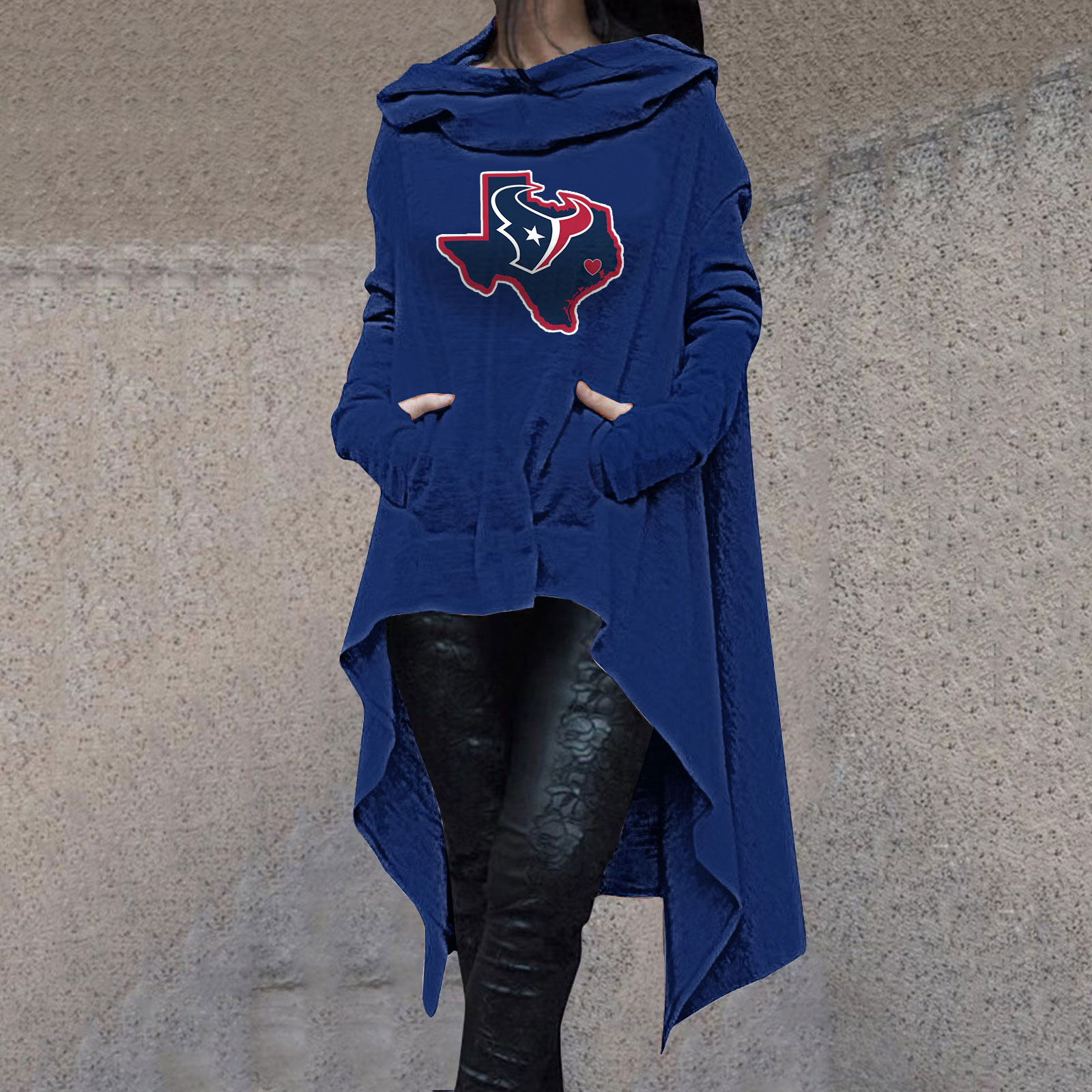 Fashionable Print Irregular Long Sleeve Sweatshirt-Houston Texans - fitnfan