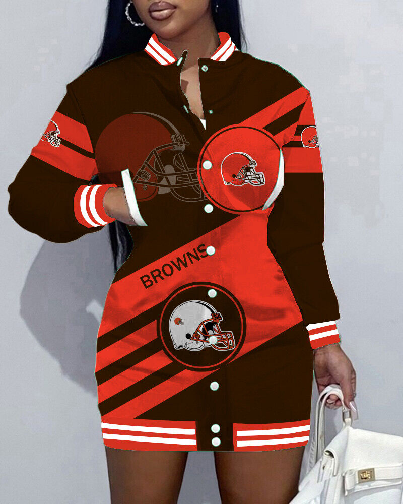Cleveland BrownsLimited Edition Button Down Long Sleeve Jacket Dress-Cleveland Browns - fitnfan