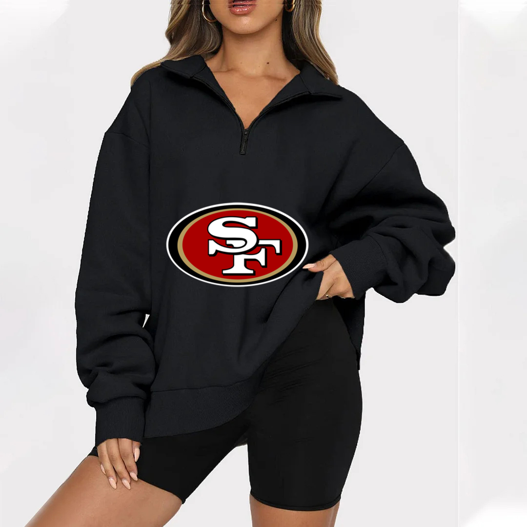 New Ladies Sports Leisure Lapel Zipper Sweatshirt-San Francisco 49ers - fitnfan