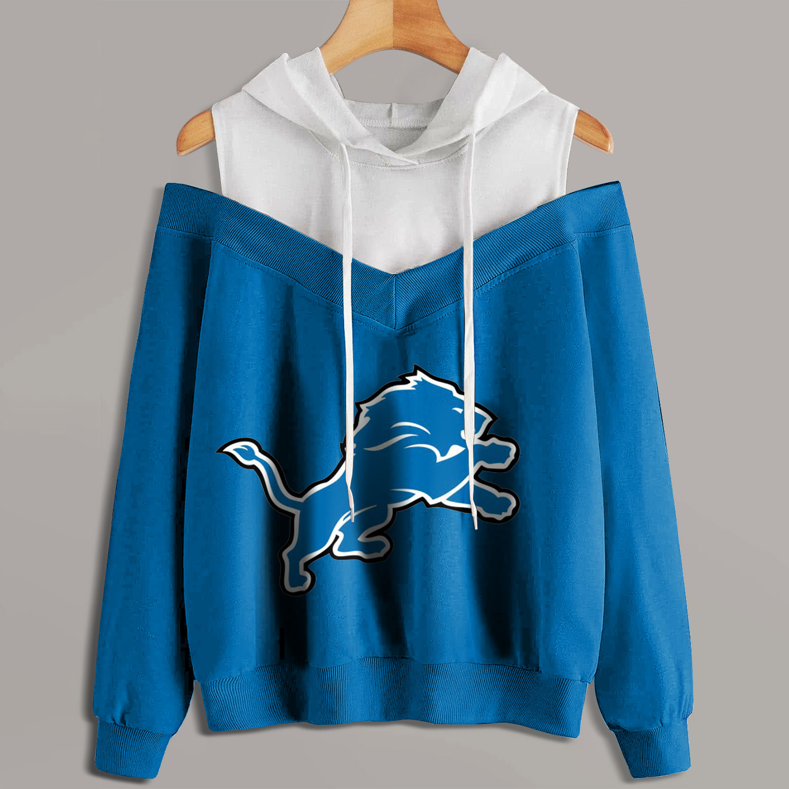 2 In 1 Colorblock Cold Shoulder Hoodie-Detroit Lions - fitnfan