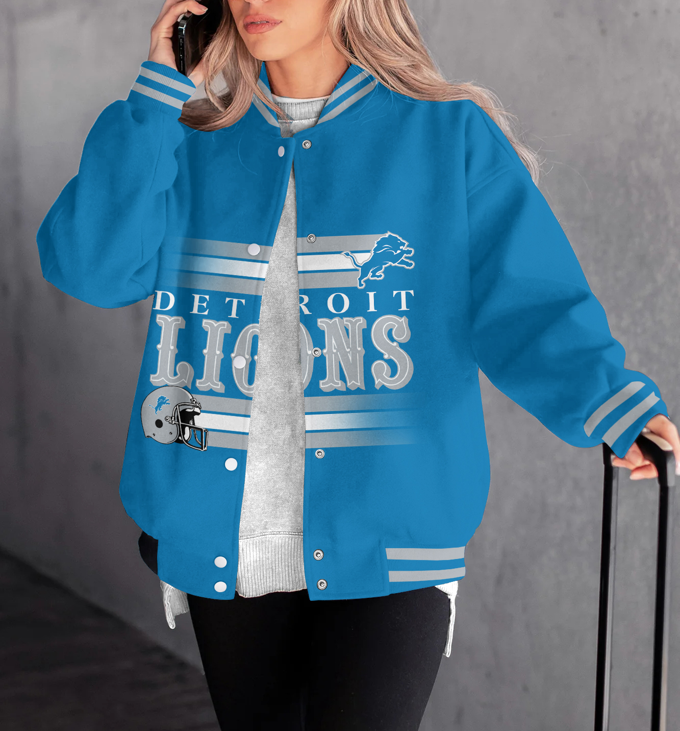 Detroit Lions Women's Long Pass Full- Snap Casual Jacket-Detroit Lions - fitnfan