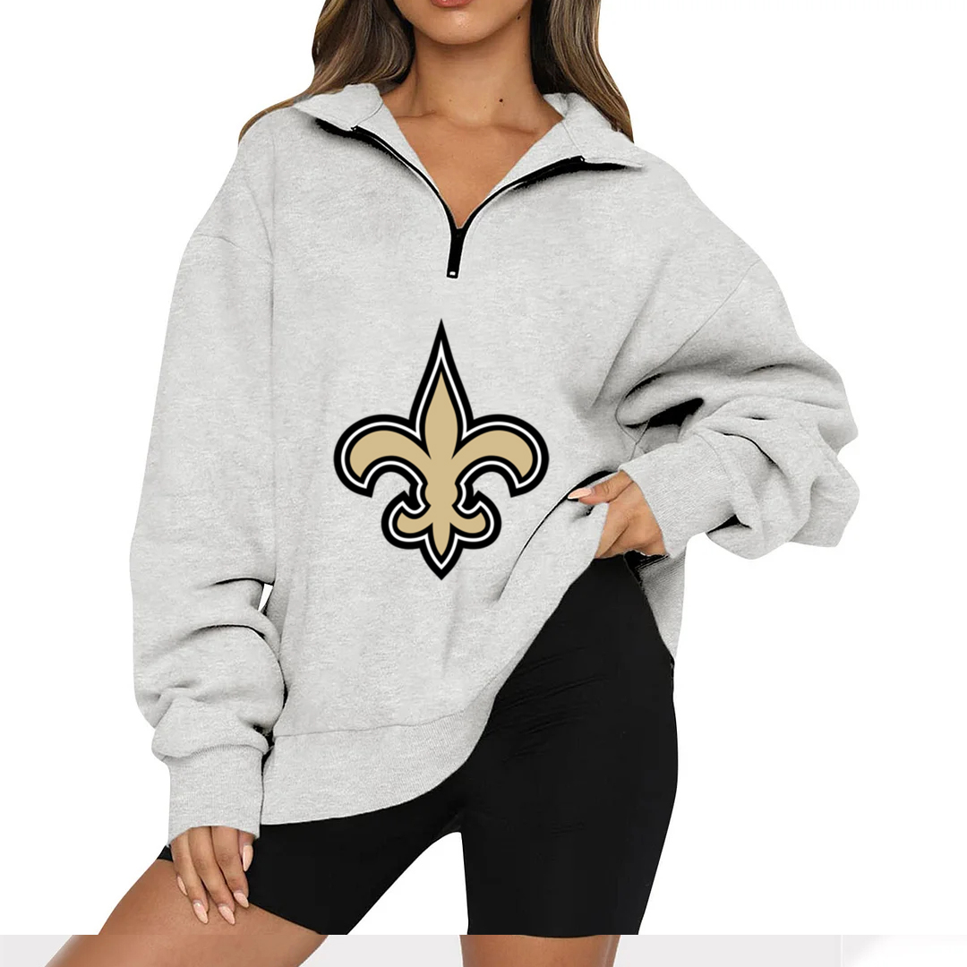 New Ladies Sports Leisure Lapel Zipper Sweatshirt-New Orleans Saints - fitnfan