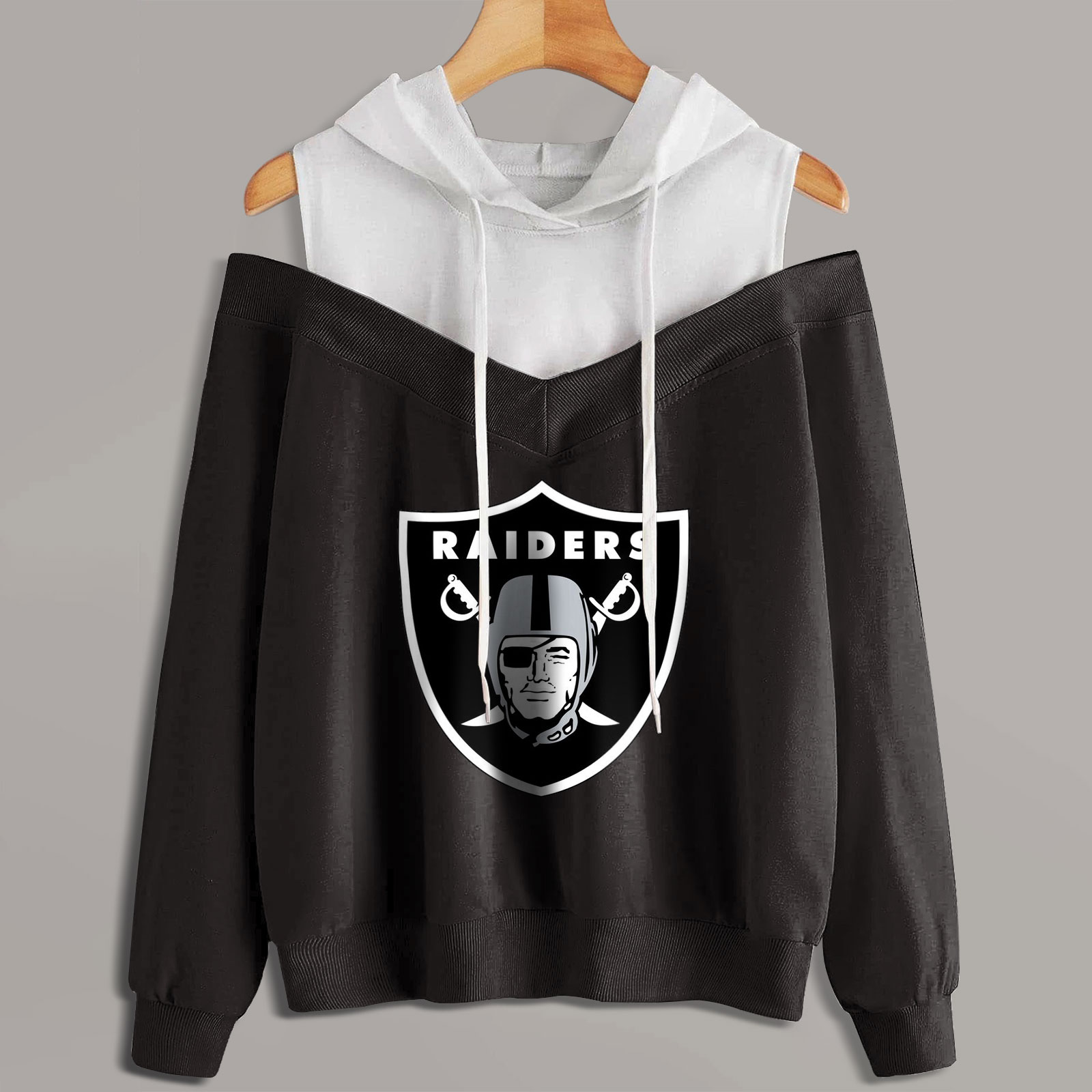 2 In 1 Colorblock Cold Shoulder Hoodie-Las Vegas Raiders - fitnfan