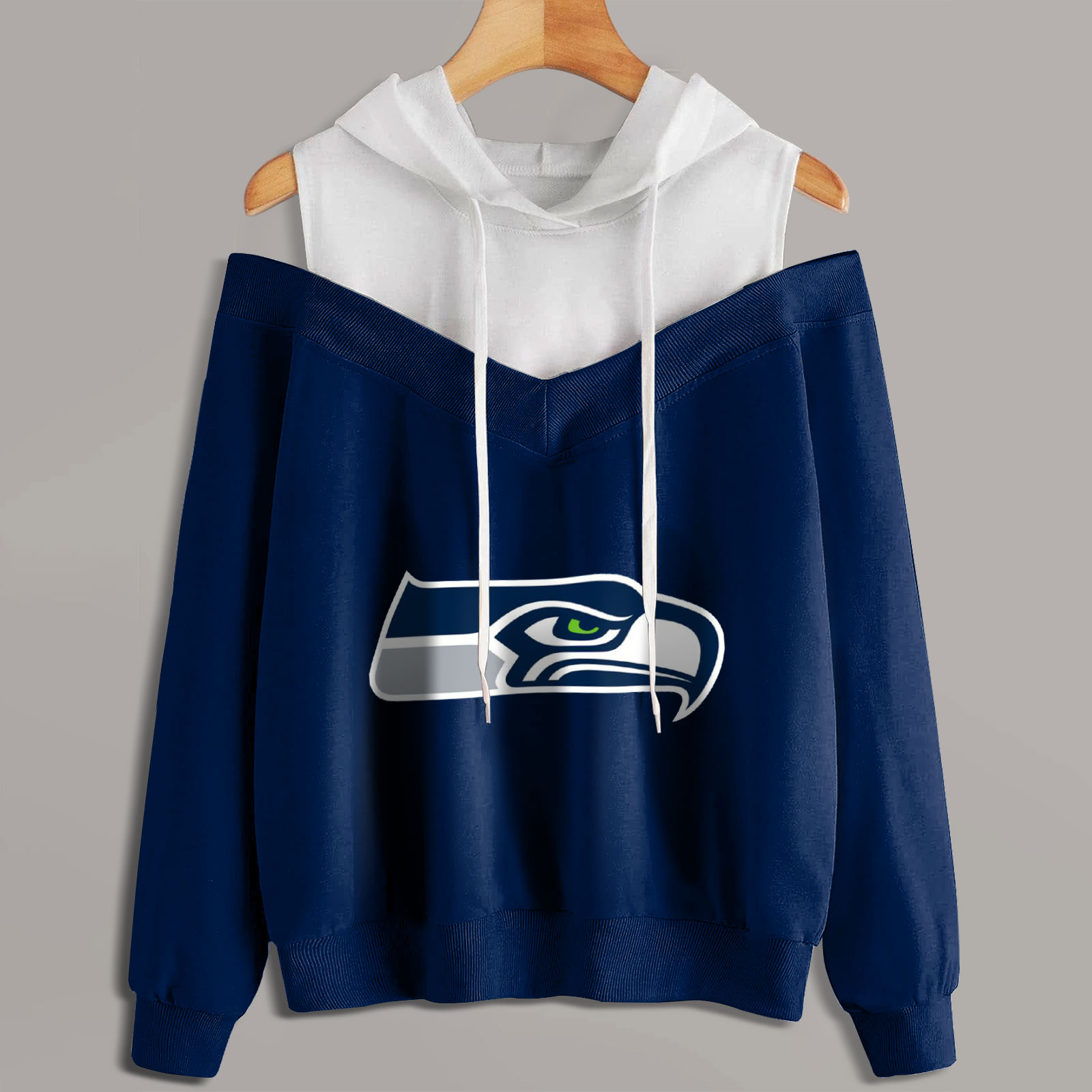 2 In 1 Colorblock Cold Shoulder Hoodie-Seattle Seahawks - fitnfan