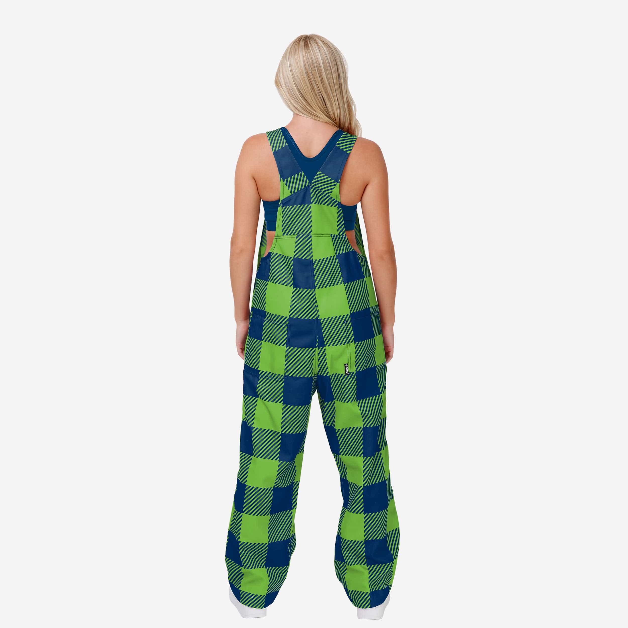 Seattle Seahawks Womens Plaid Bib Overalls-Seattle Seahawks - fitnfan