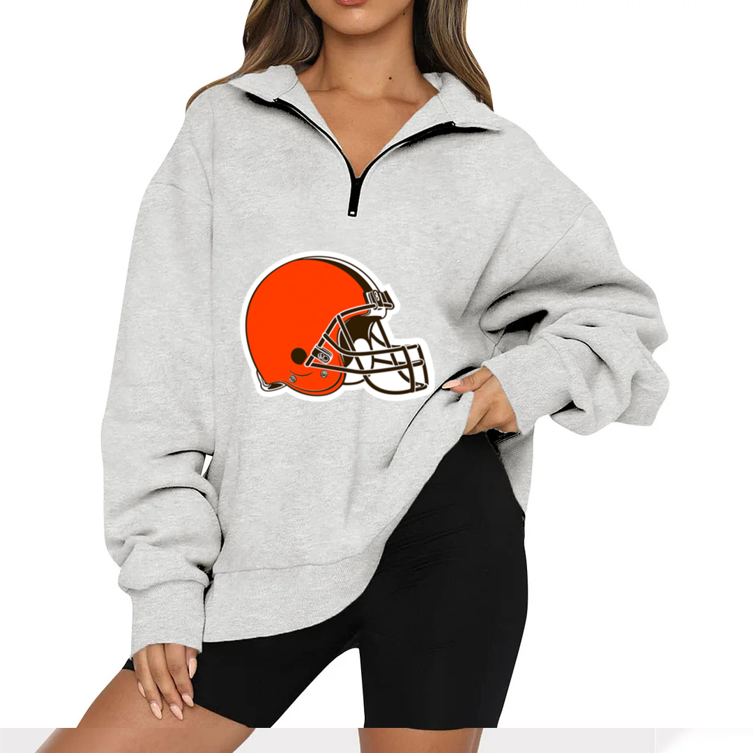 New Ladies Sports Leisure Lapel Zipper Sweatshirt-Cleveland Browns - fitnfan