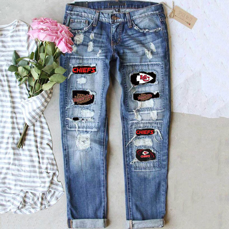 Casual fashion perforated printed jeans - fitnfan