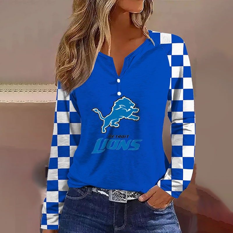 V NECK SHIFT Casual BLOUSE-Detroit Lions - fitnfan