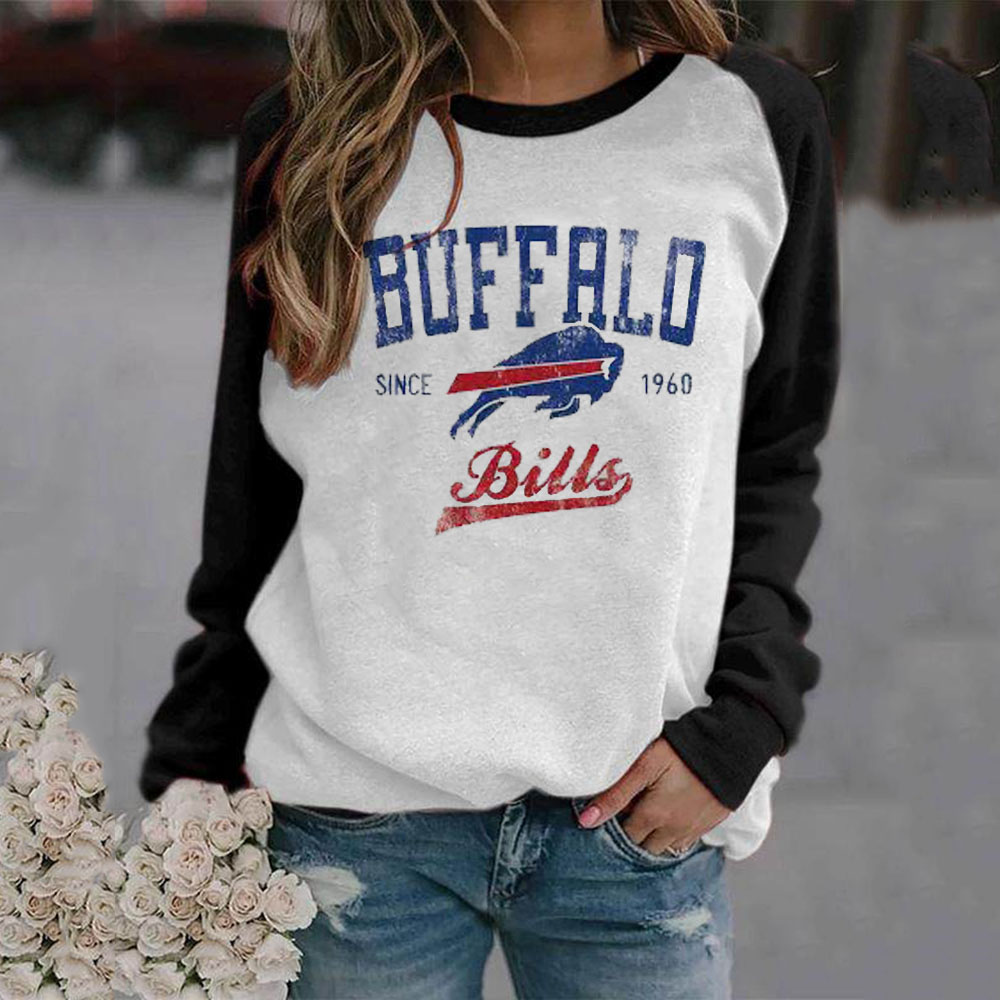 Casual loose stitched print Pullover-Buffalo Bills - fitnfan