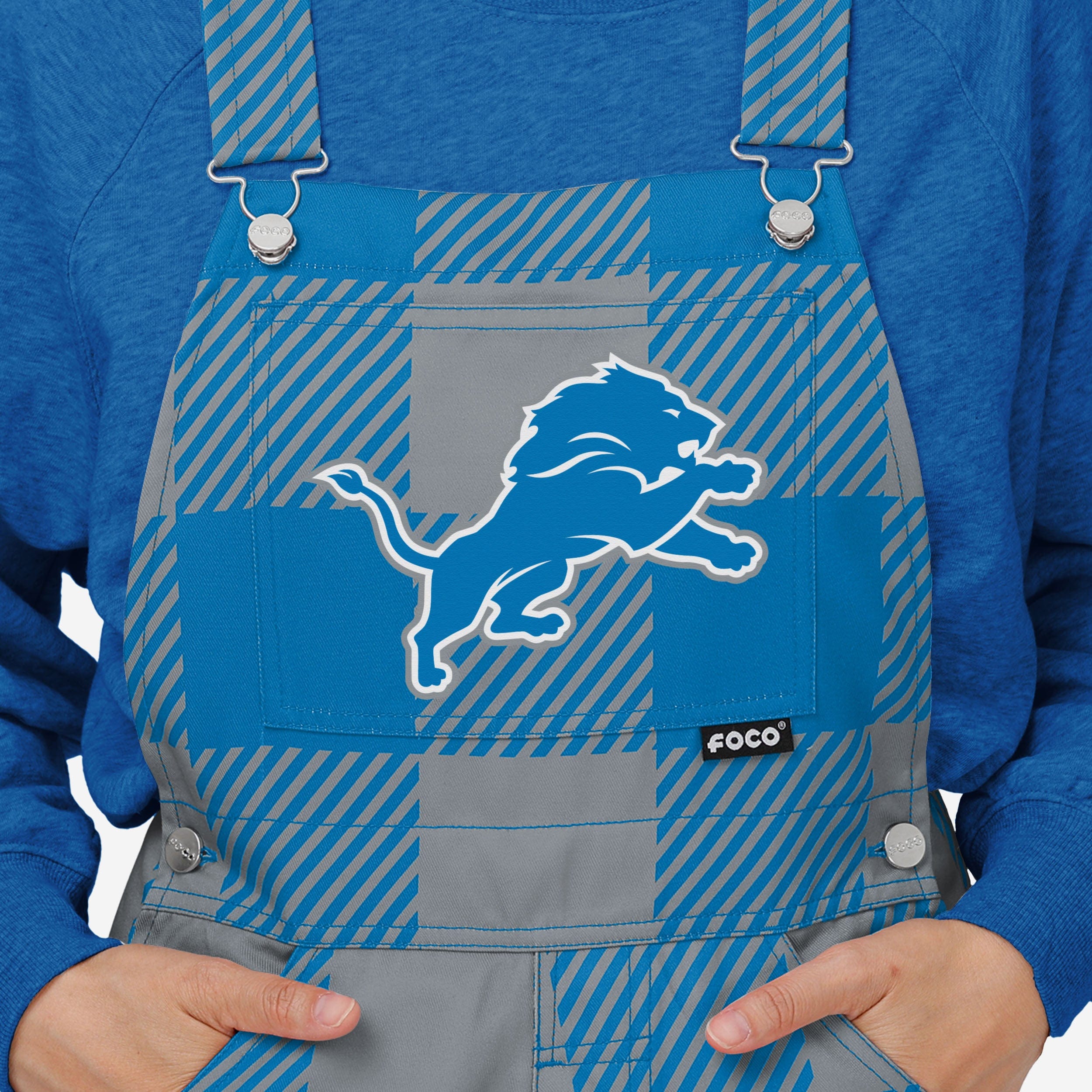 New Womens Plaid Bib Overalls-Detroit Lions - fitnfan