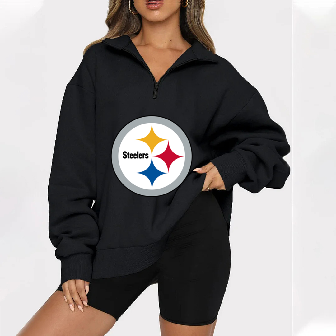 New Ladies Sports Leisure Lapel Zipper Sweatshirt-Pittsburgh Steelers - fitnfan