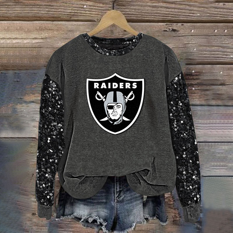 Sequined Sleeves Vintage Sweatshirt-Las Vegas Raiders - fitnfan