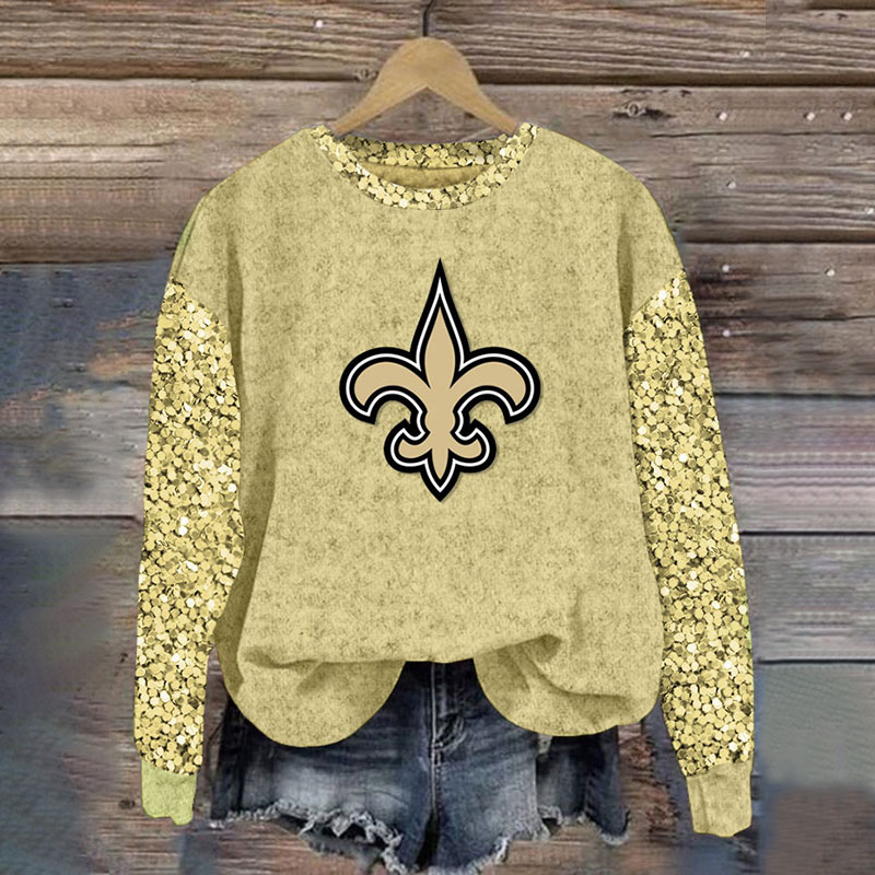 Sequined Sleeves Vintage Sweatshirt-New Orleans Saints - fitnfan