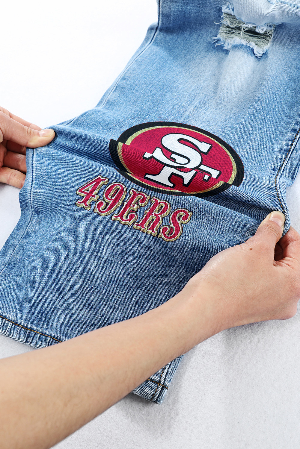 Casual fashion perforated printed jeans-San Francisco 49ers - fitnfan