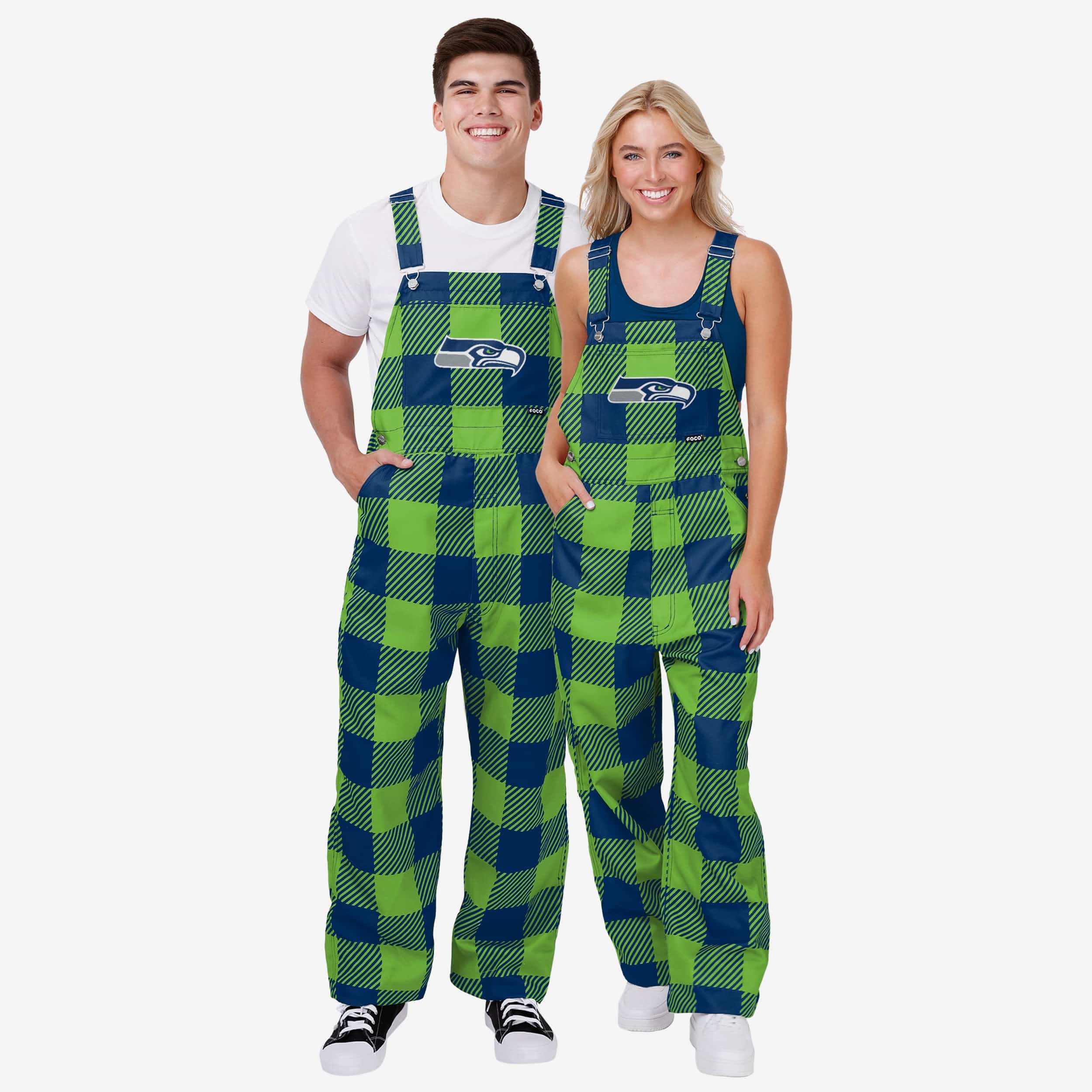 Seattle Seahawks Mens Plaid Bib Overalls-Seattle Seahawks - fitnfan