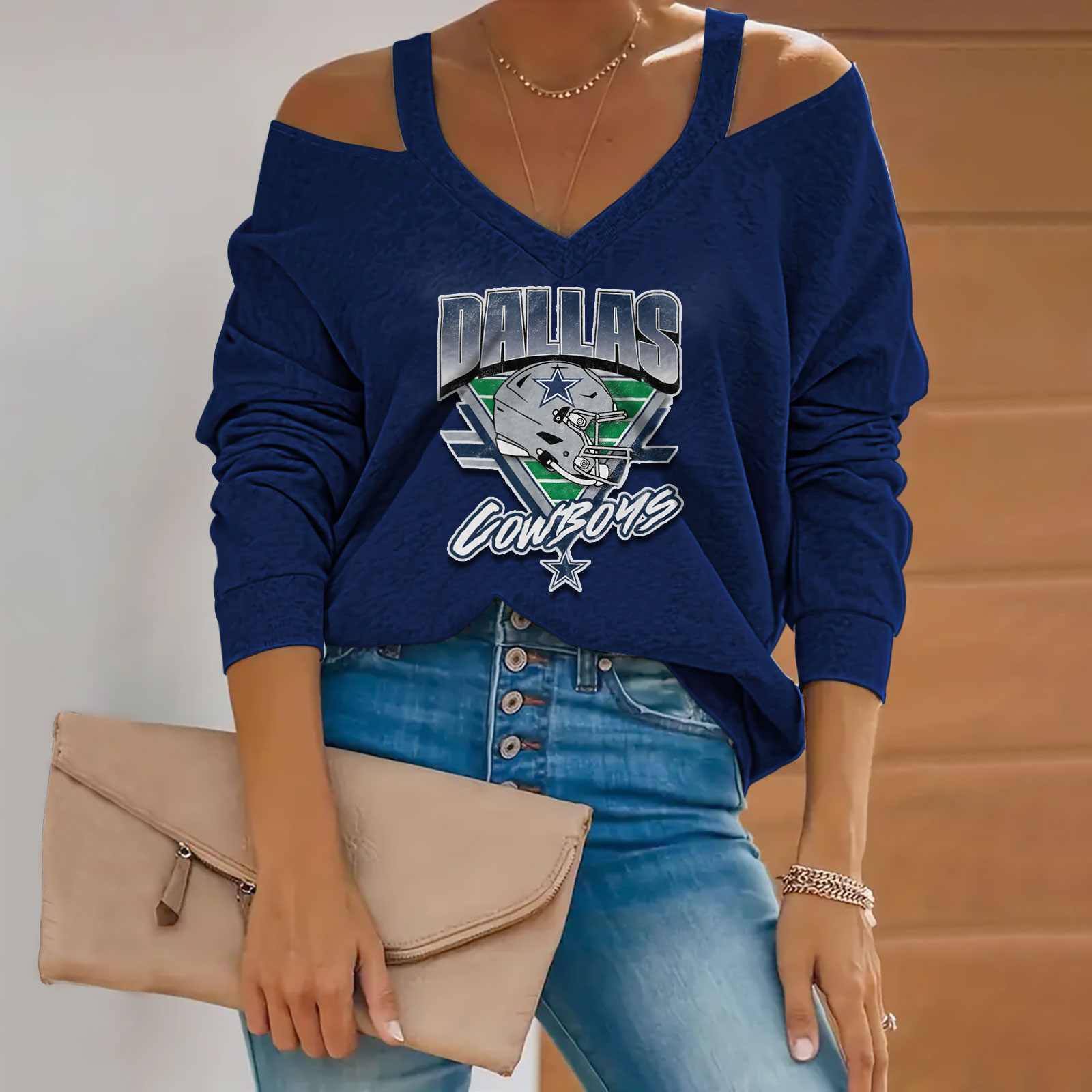 Triangle Vintage Cold Shoulder Long Sleeves Casual Blouses - fitnfan