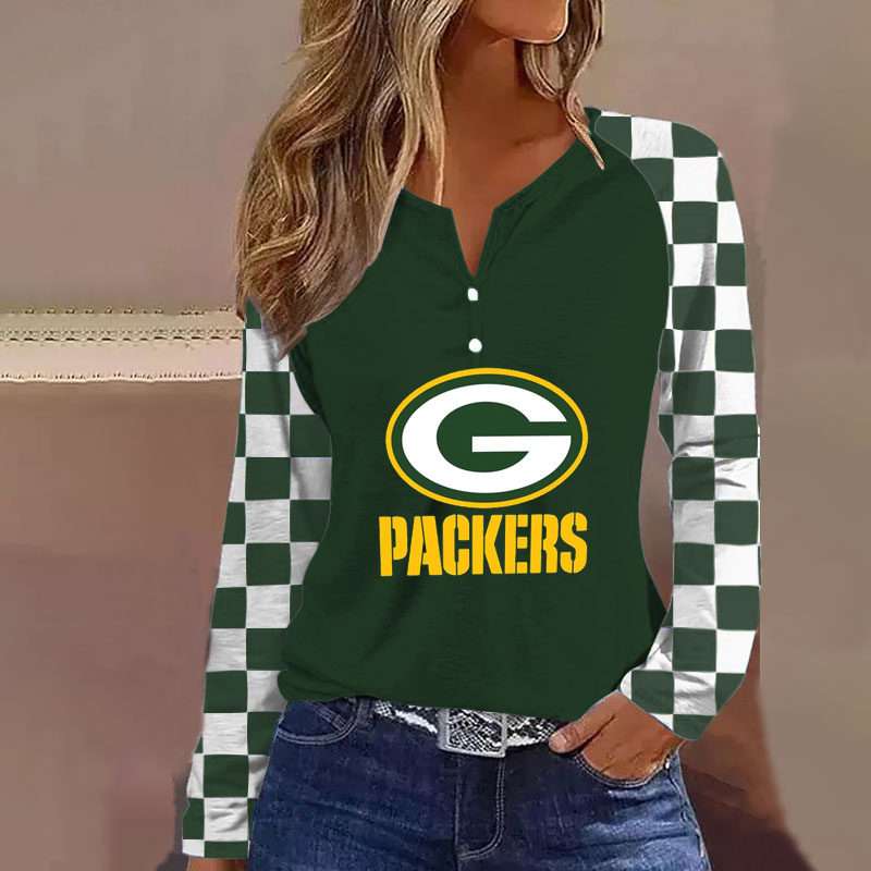 V NECK SHIFT Casual BLOUSE-Green Bay Packers - fitnfan