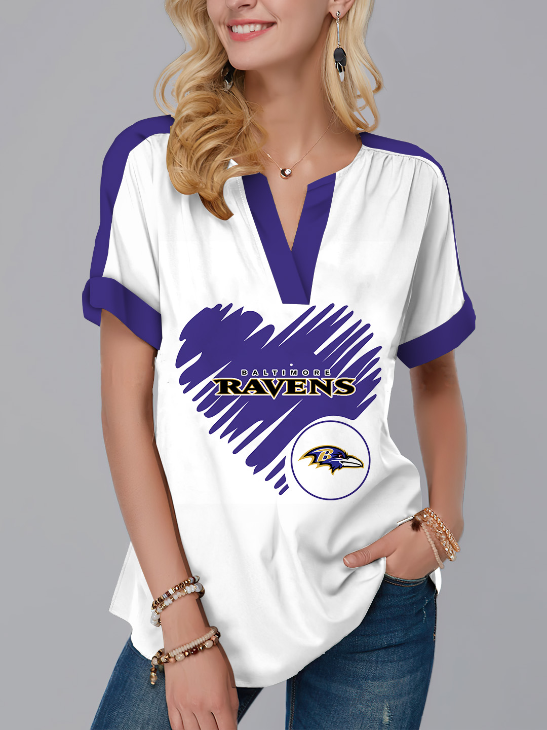 Baltimore Ravens  Fashion Short Sleeve V-Neck Shirt-Baltimore Ravens - fitnfan