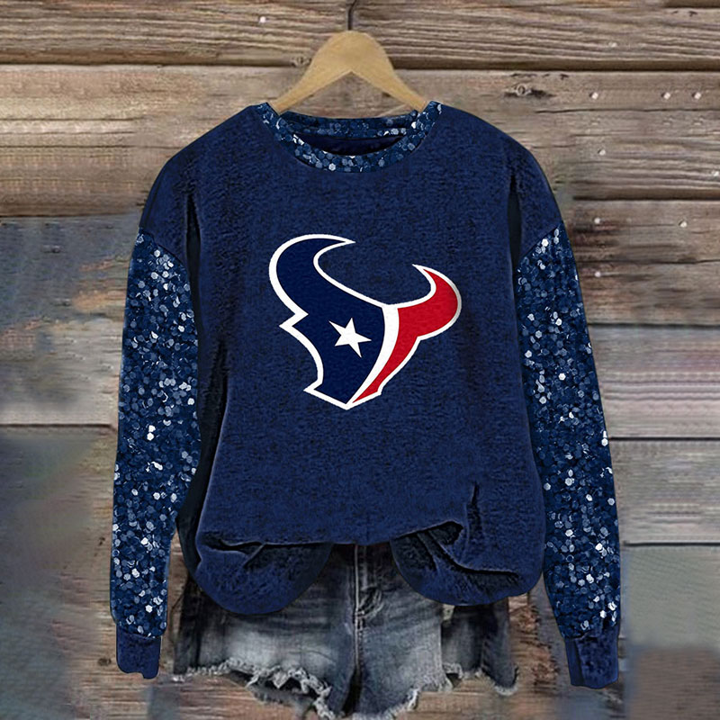 Sequined Sleeves Vintage Sweatshirt-Houston Texans - fitnfan