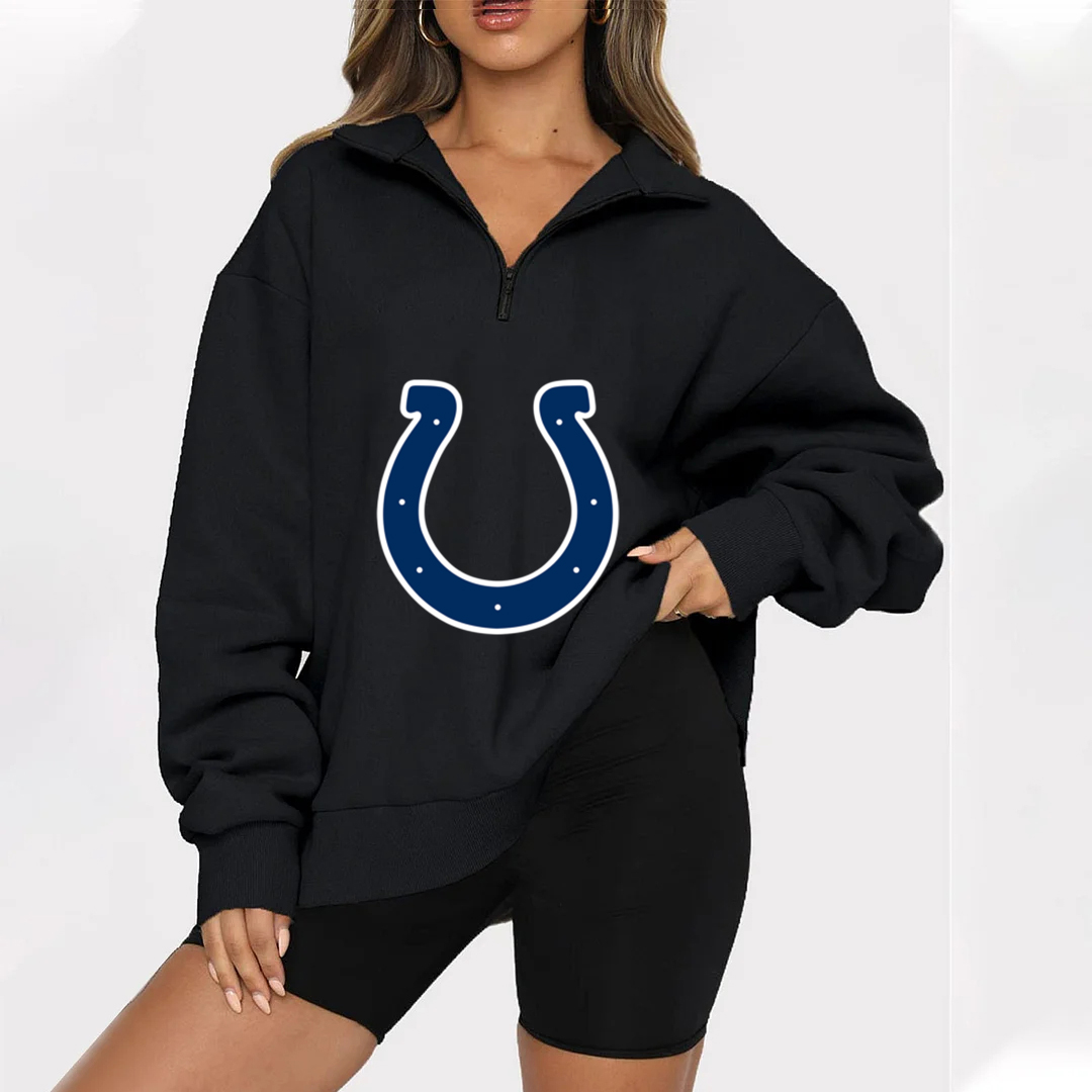 New Ladies Sports Leisure Lapel Zipper Sweatshirt-Indianapolis Colts - fitnfan