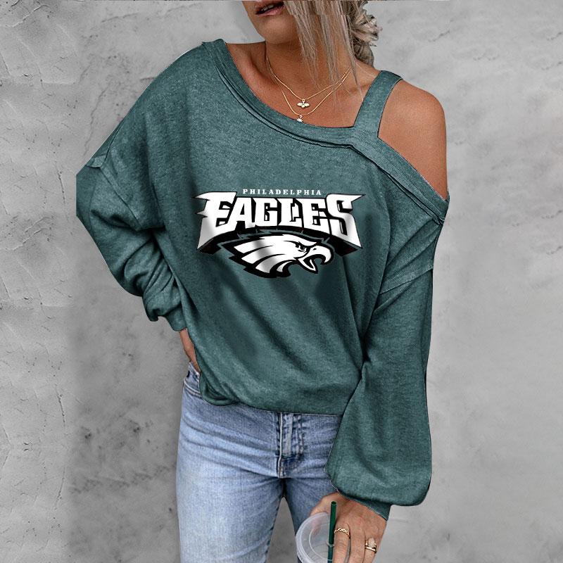 ASYMMETRICAL NECK SHIFT Casual LONG SLEEVE TOP-Philadelphia Eagles - fitnfan