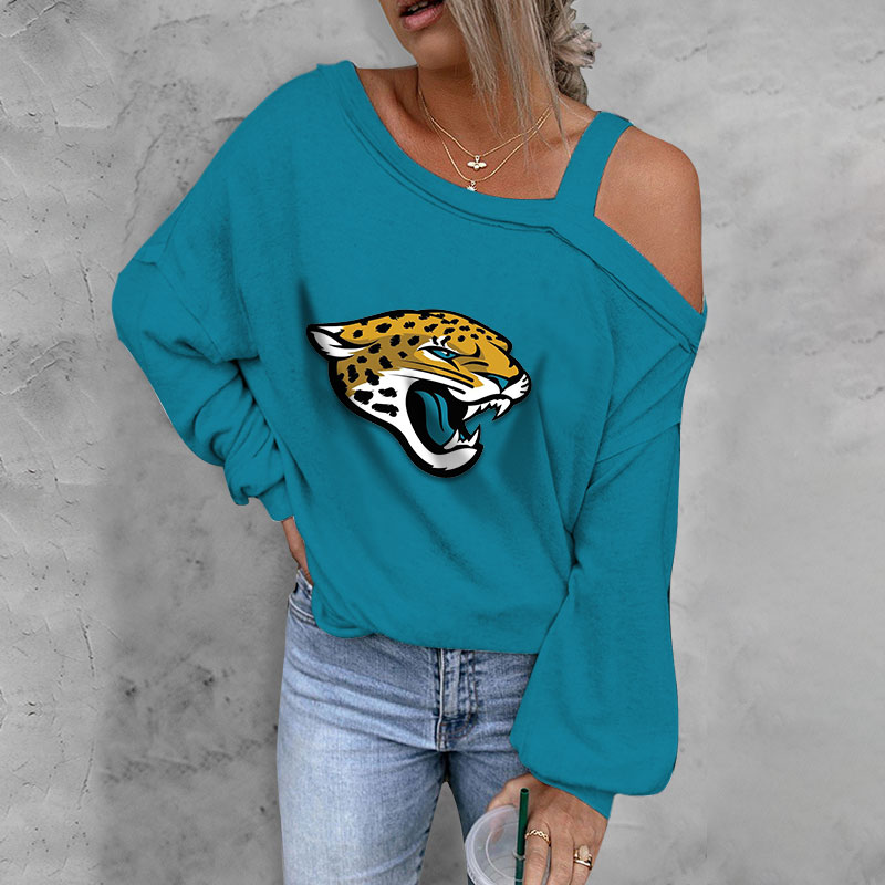 ASYMMETRICAL NECK SHIFT Casual LONG SLEEVE TOP-Jacksonville Jaguars - fitnfan