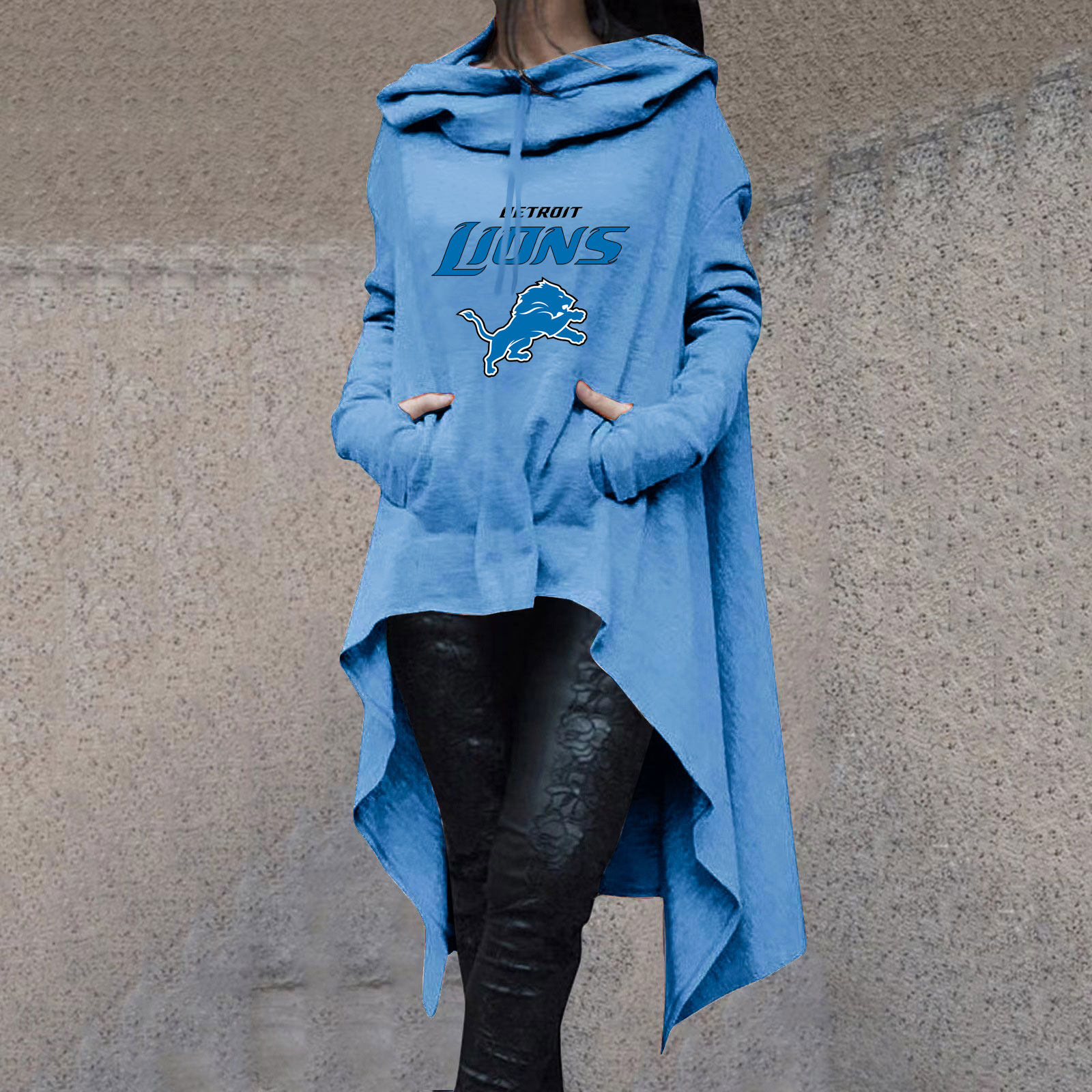 Fashionable Print Irregular Long Sleeve Sweatshirt-Detroit Lions - fitnfan