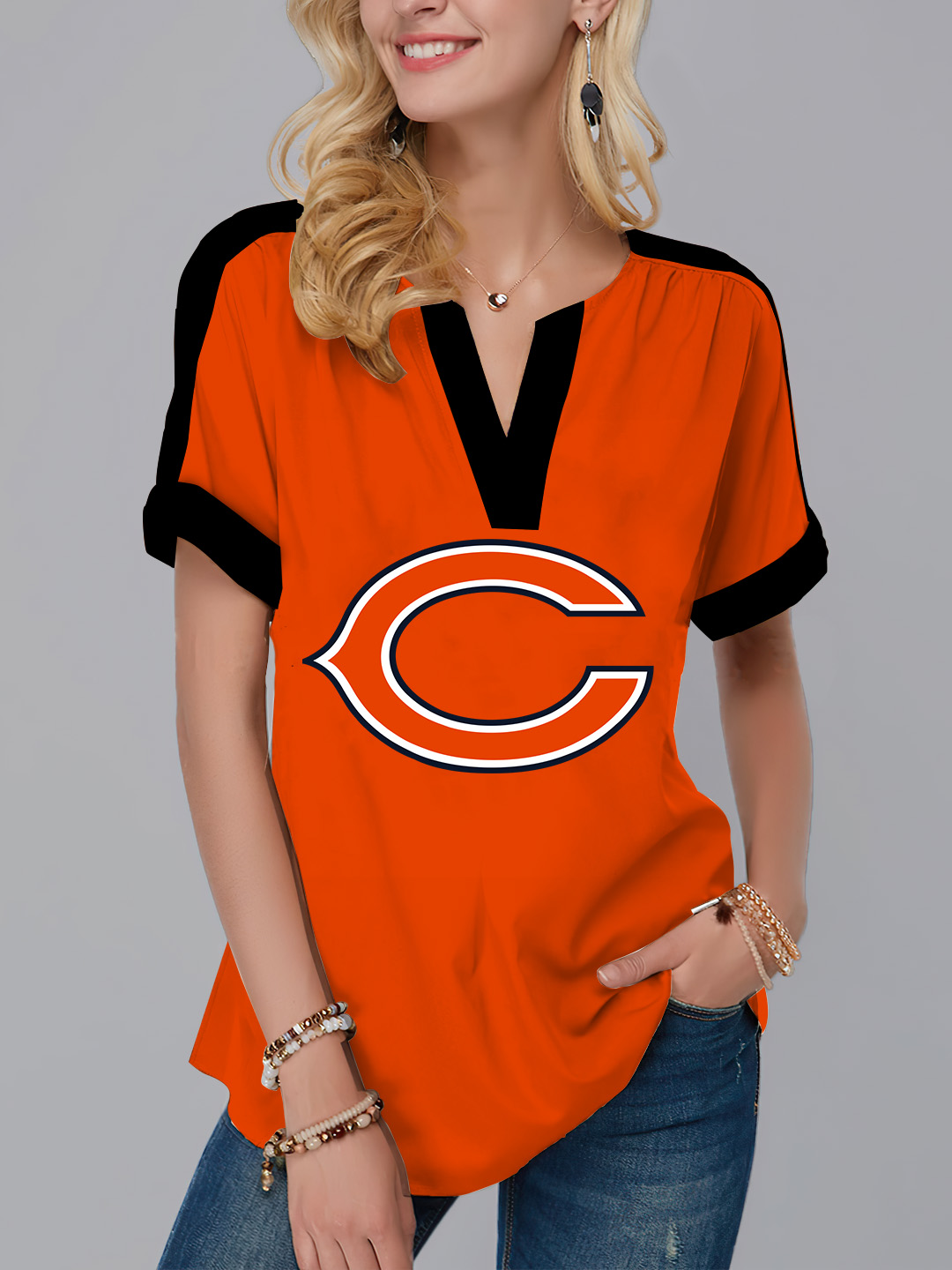 Chicago Bears Fashion Short Sleeve V-Neck Shirt-Chicago Bears - fitnfan
