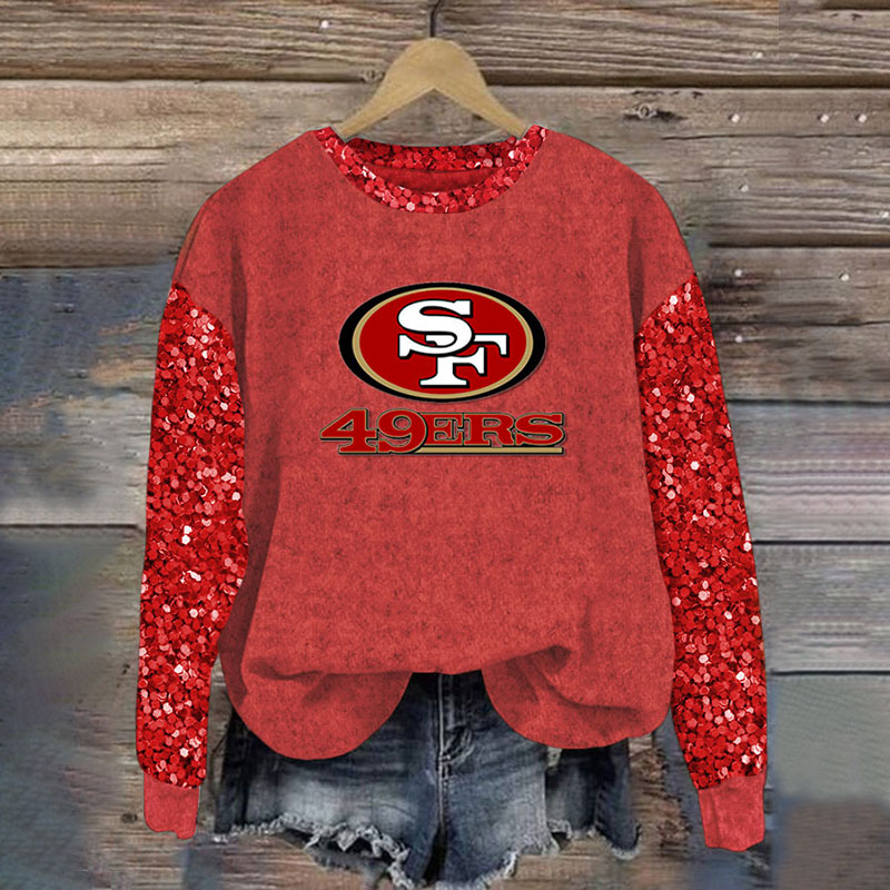 Sequined Sleeves Vintage Sweatshirt-San Francisco 49ers - fitnfan