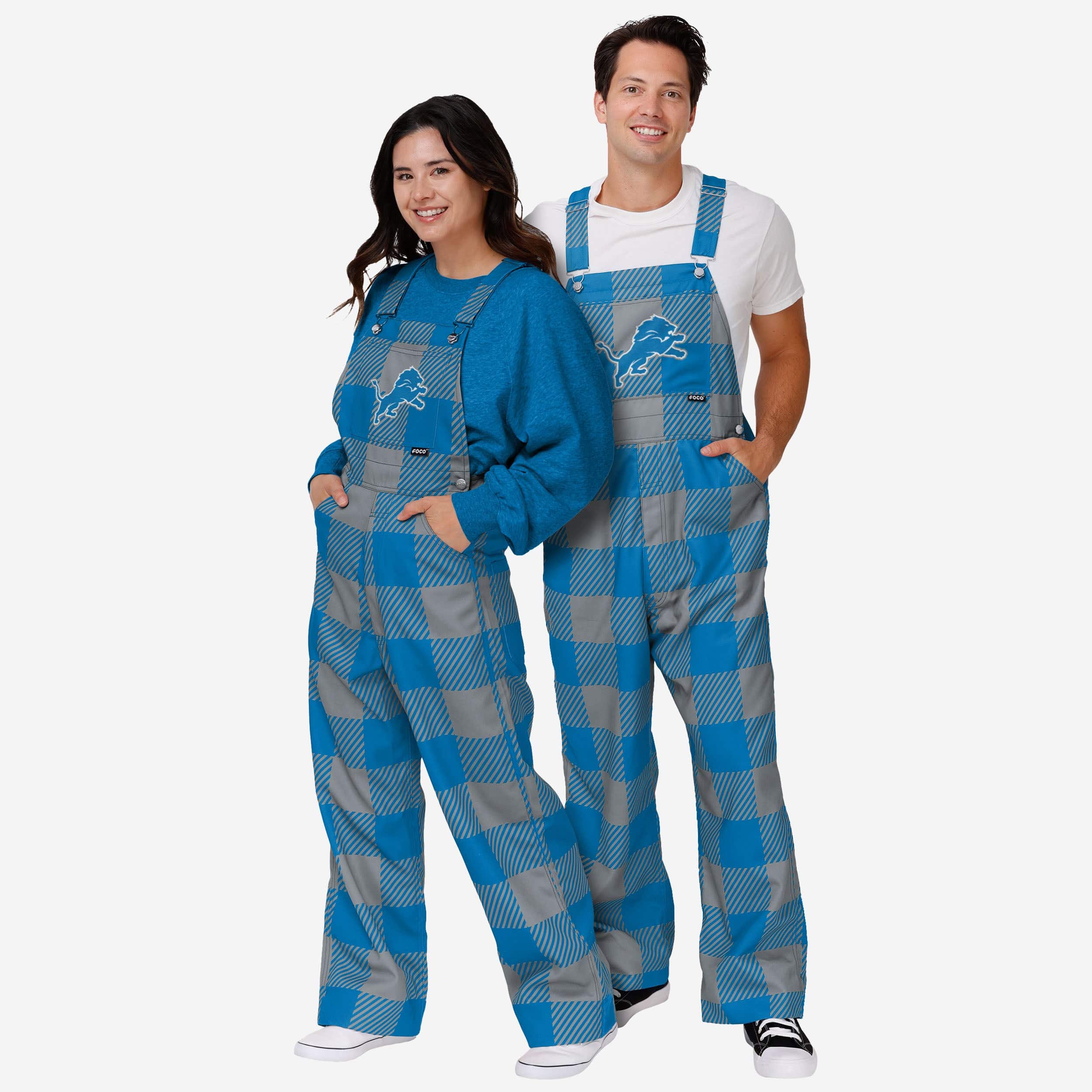 New Womens Plaid Bib Overalls-Detroit Lions - fitnfan