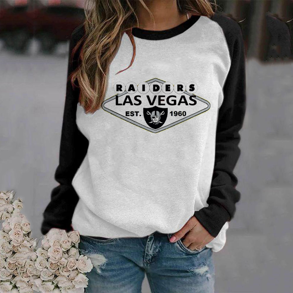 Fashion stitching Vintage Print crew neck Sweatshirt-Las Vegas Raiders - fitnfan