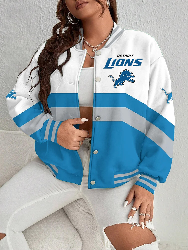 Detroit Lions Women's Long Pass Full- Snap Casual Jacket-Detroit Lions - fitnfan