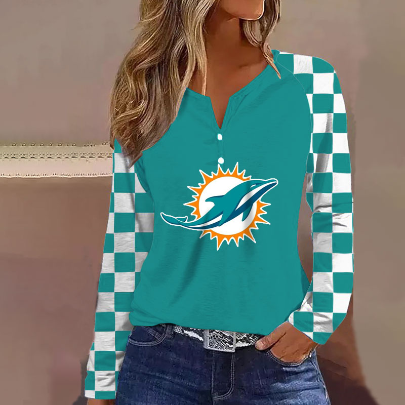 V NECK SHIFT Casual BLOUSE-Miami Dolphins - fitnfan
