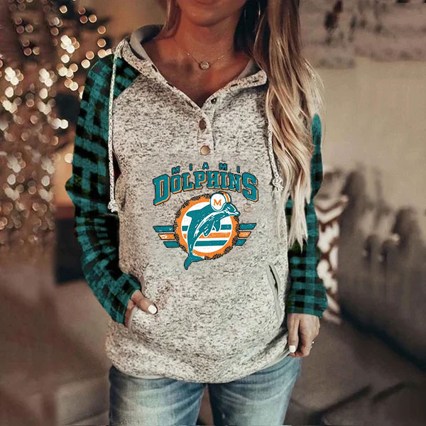 Casual loose stitched print Hoodie-Miami Dolphins - fitnfan