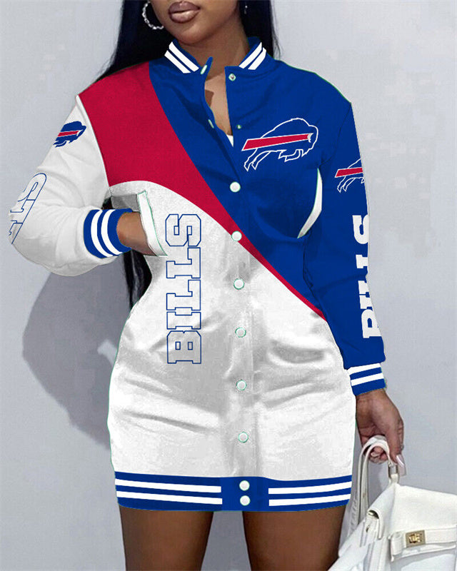 NewLimited Edition Button Down Long Sleeve Jacket Dress-Buffalo Bills - fitnfan