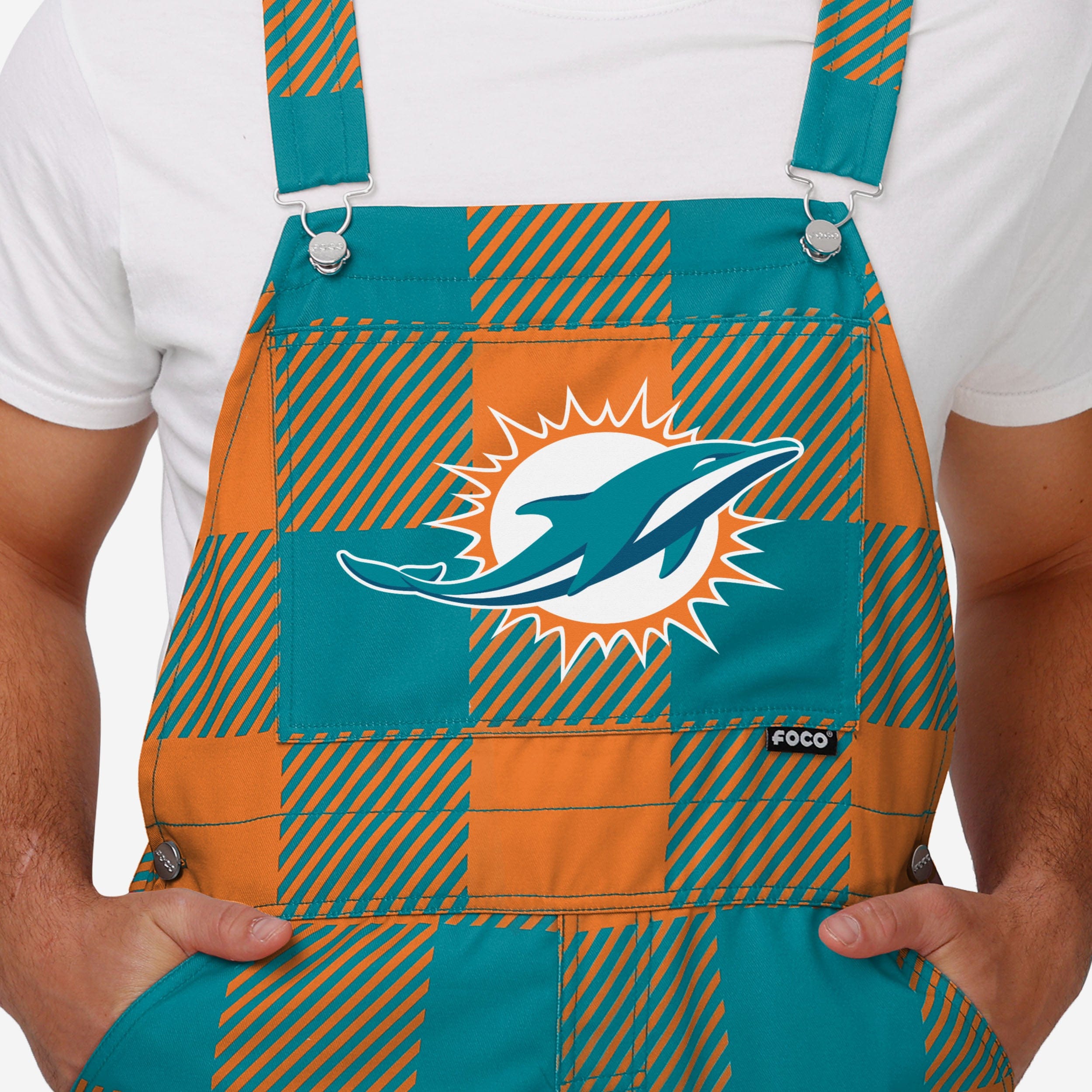 Miami Dolphins Mens Plaid Bib Overalls-Miami Dolphins - fitnfan