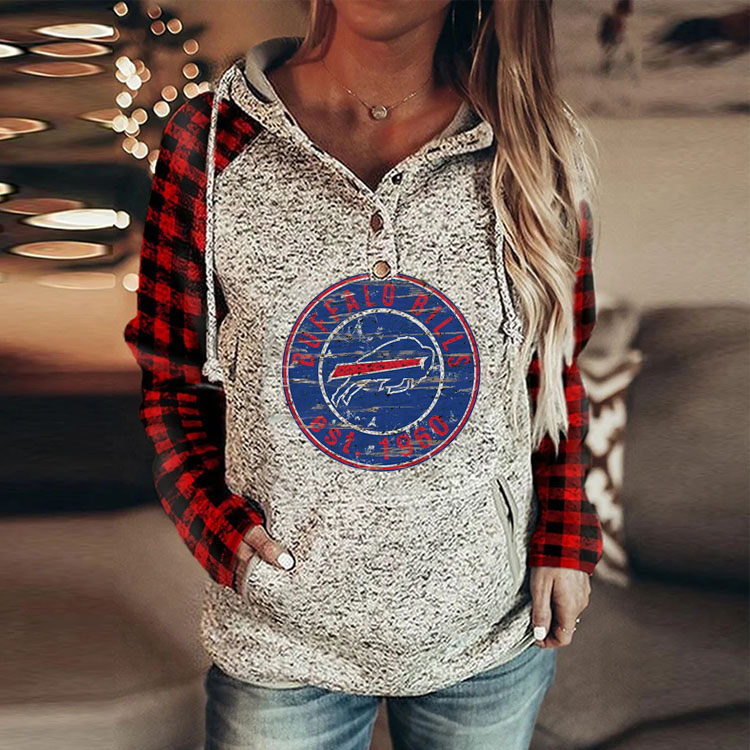 Casual loose stitched print Hoodie-Buffalo Bills - fitnfan